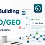 illustration about link building for AISO and GEO, showing how brands can earn citations from AI search engines