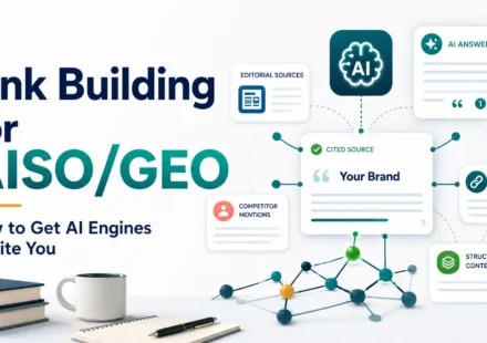 illustration about link building for AISO and GEO, showing how brands can earn citations from AI search engines