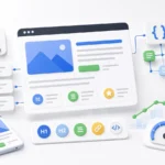 Imagen destacada de Wisseo sobre SEO on-page con elementos visuales de optimización web, señales de ranking y análisis de rendimiento