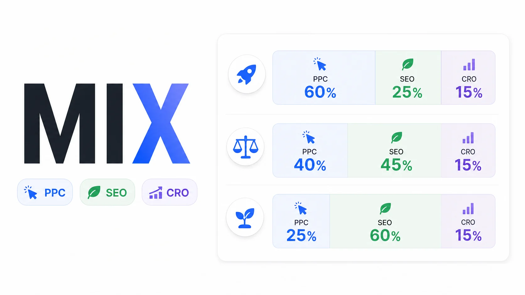 División útil de presupuesto entre SEO, PPC y conversión