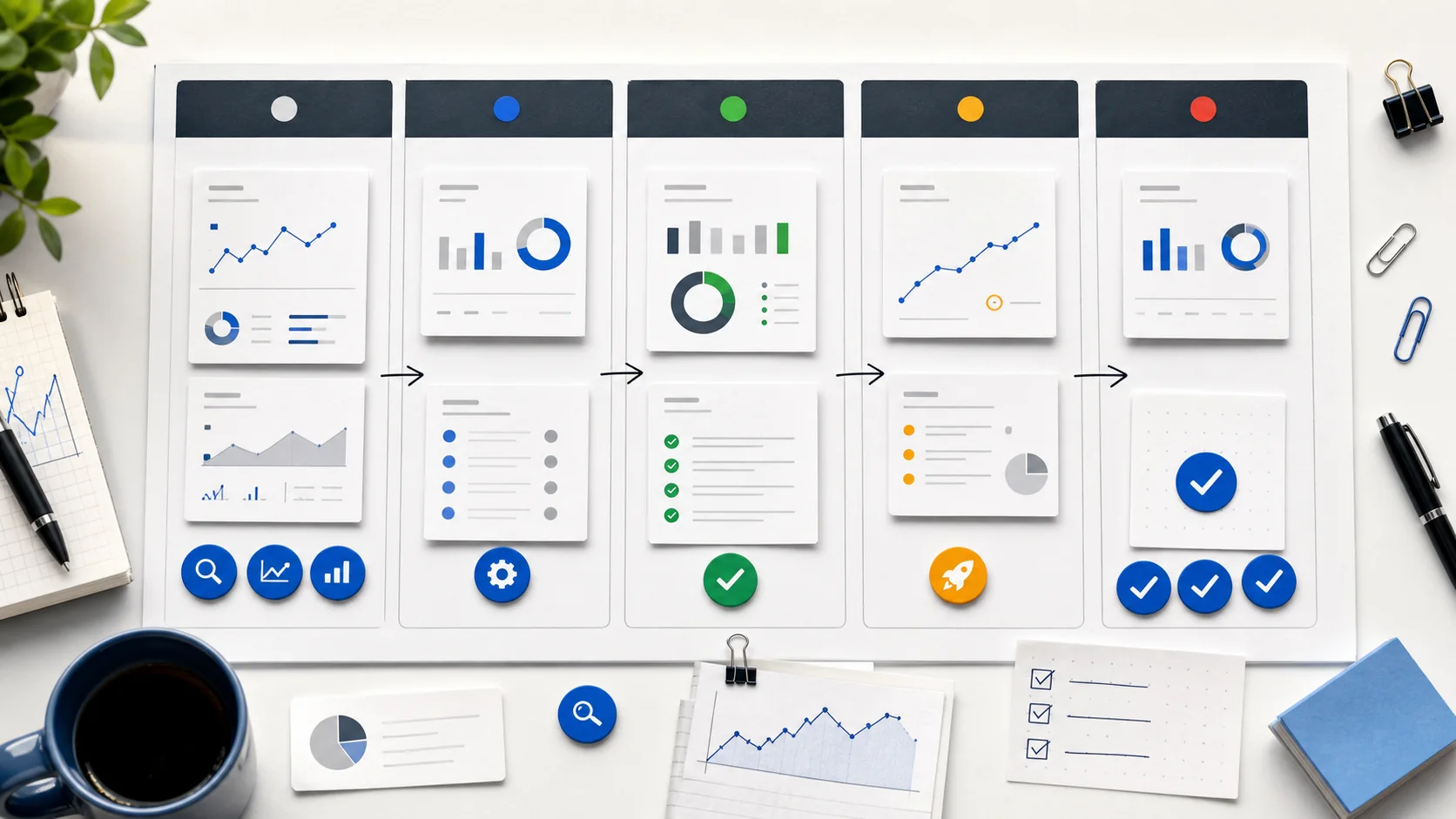 Flujo editorial que muestra datos de Search Console dentro de un sistema semanal de trabajo SEO