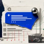 Editorial collage about AI search, declining clicks, referral traffic growth, and cited sources