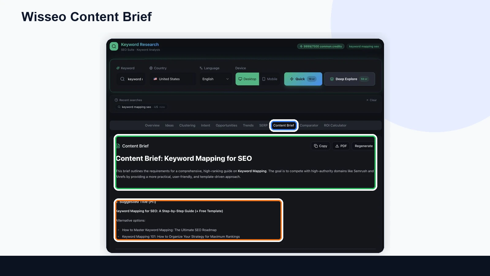 Wisseo Content Brief used to turn a keyword mapping cluster into a page structure