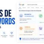 Portada editorial sobre tipos de palabras clave en SEO con intención informativa, navegacional, comercial y transaccional